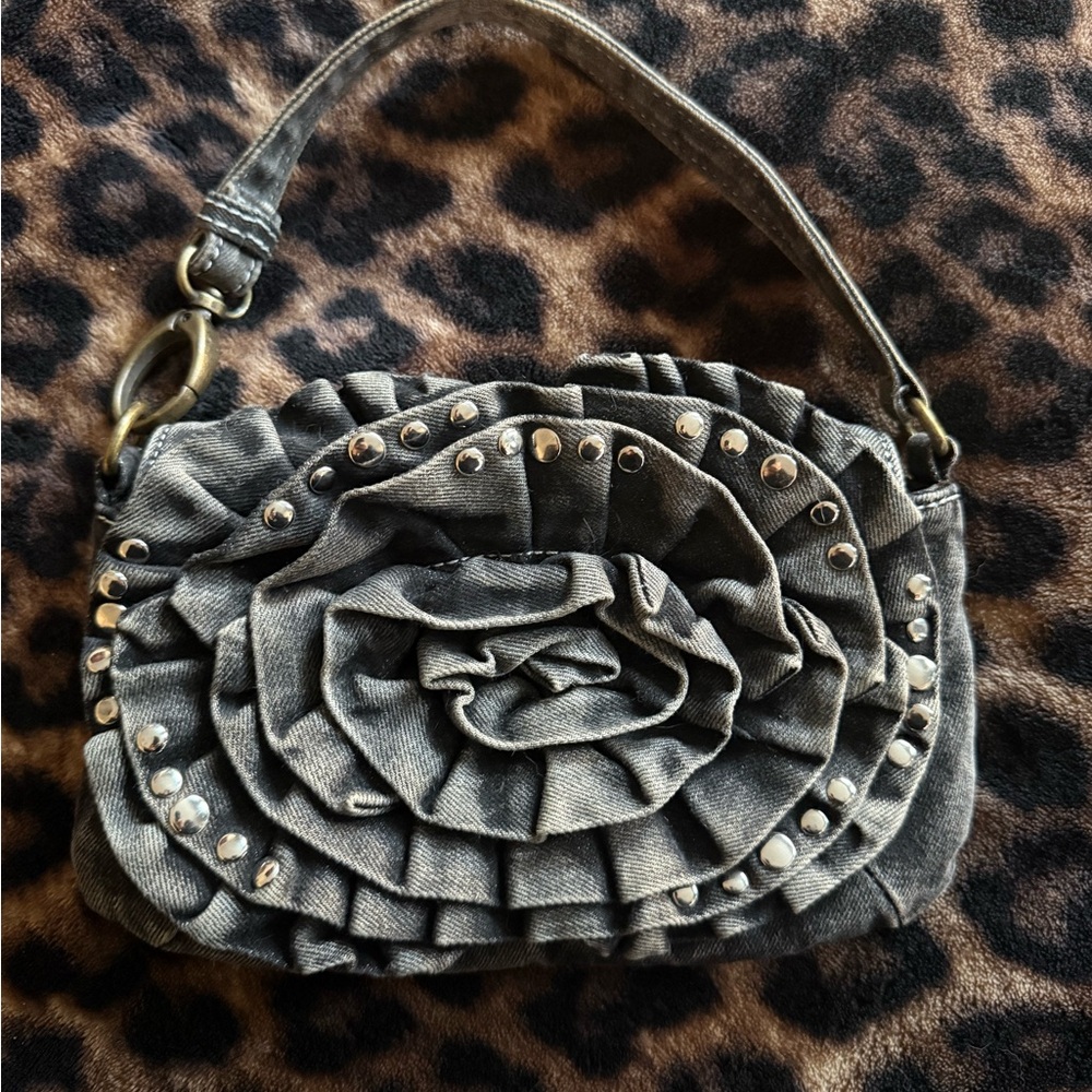 Black Ruffle Studded Shoulder Bag
